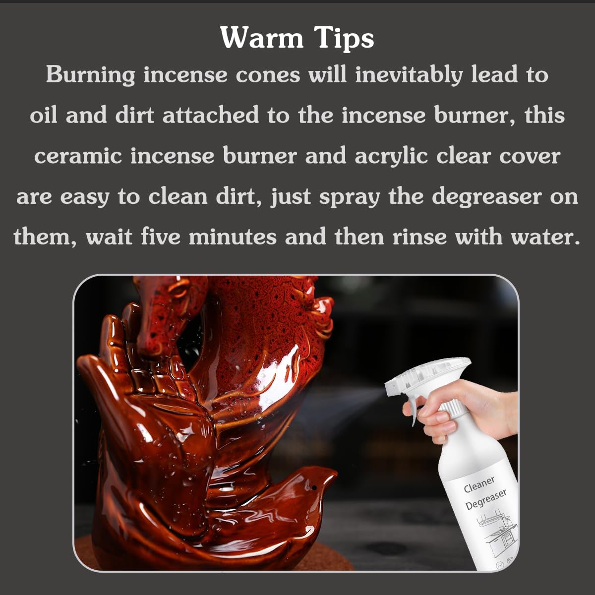 Horse Hand Incense Burner Holder - Ceramic Incense Waterfall Burner Horse, Backflow Horse Smoke Fountain Incense Holder with Cone & Stick Tweezer & Mat for Aromatherapy/Yoga/Home/Room Decor