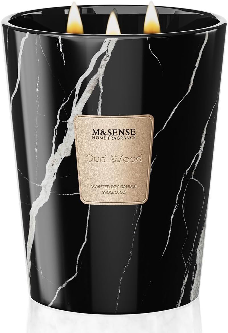 M&SENSE Extra Large Candle OudWood Intense Scented Candle,3 Wick Highly Scented XL Jar Candle,35oz 150H,Candles Gift for Women and Men