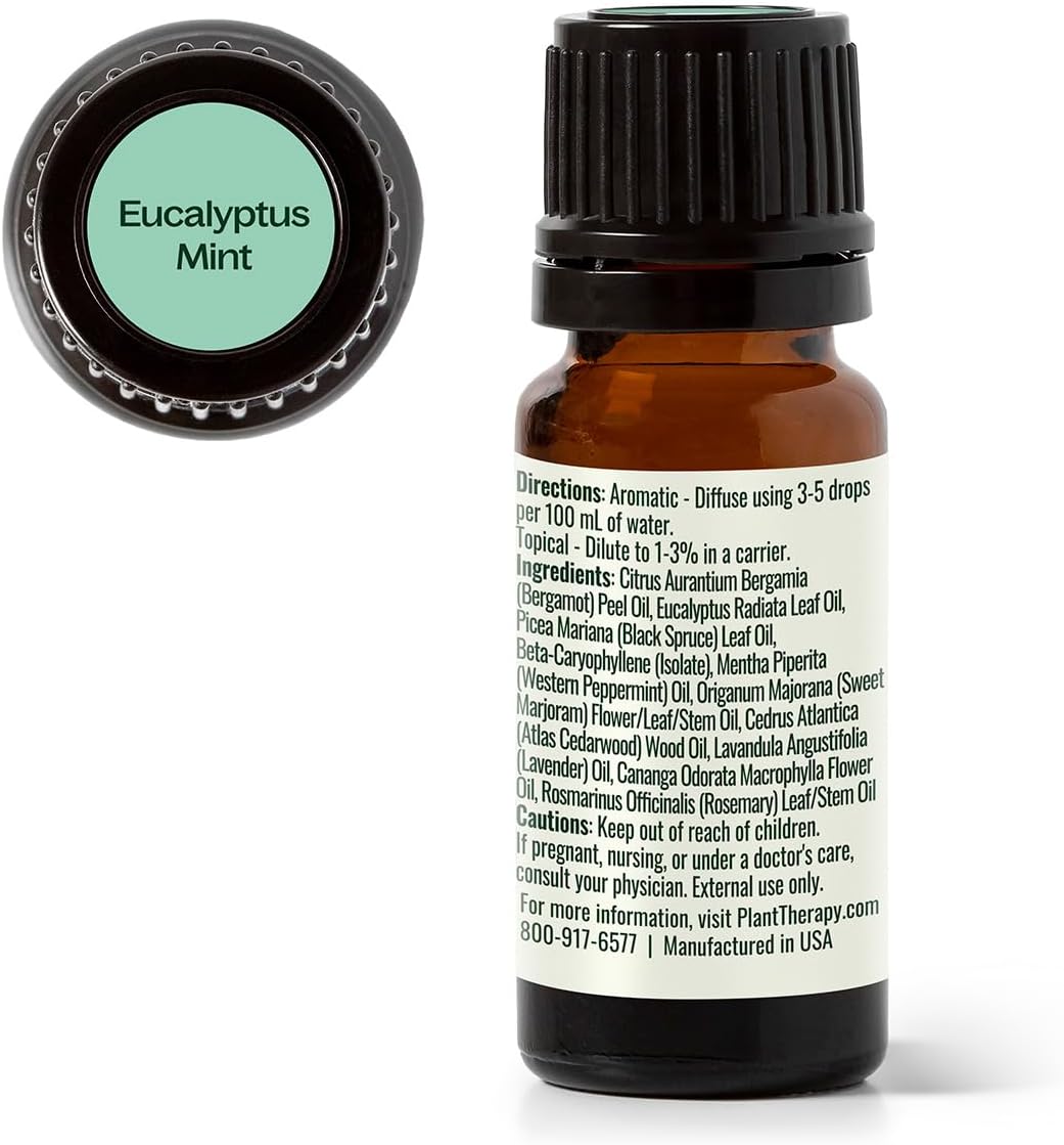 Plant Therapy Eucalyptus Mint Essential Oil Blend 10 mL (1/3 oz) 100% Pure, Undiluted, Invigorating, Breathe Easier Aromatherapy Blend for Diffusers, Home, Shower Aromatherapy