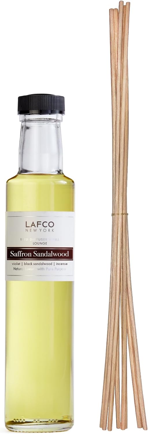 LAFCO New York Fall Reed Diffuser Refill, Saffron Sandalwood - 8.4 oz - Up to 4-Month Fragrance Life - Includes Natural Wood Reeds - Free of Dyes & Propellants - Made in the USA
