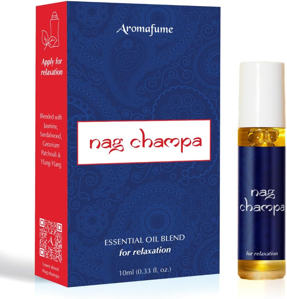 Nag Champa Essential Oil Roll-On Blend by Aromafume | 10ml | Made with Sandalwood, Jasmine, Ylang Ylang & Champa Flower extracts | Ideal for Meditation & Rituals