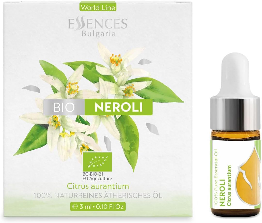 Essences Bulgaria Organic Neroli Essential Oil 0.1 Fl Oz | 3ml | Citrus aurantium | 100% Pure and Natural | Undiluted | Therapeutic Grade | Aromatherapy | Cosmetics | Cruelty Free | Non-GMO | Vegan