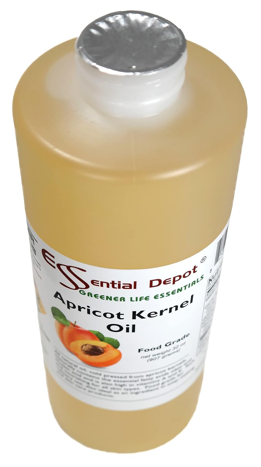 Apricot Kernel Oil - 1 Quart (32 oz) - Food Grade - Safety Sealed HDPE Container with Resealable Cap - 100% Pure and Natural for Hair, Skin, Massage, and Cooking