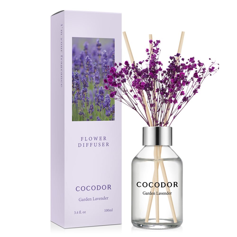 COCODOR Flower Reed Diffuser Set / 3.4oz / Garden Lavender/Scent Diffuser with Sticks Home Fragrance Reed Diffuser for