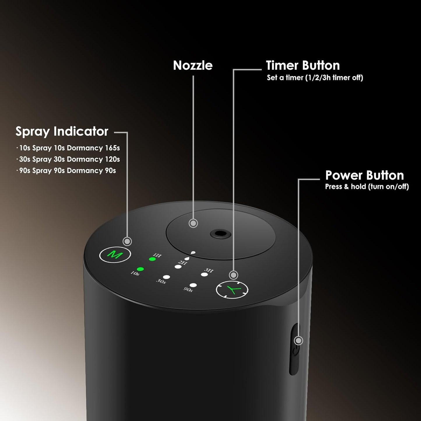 Waterless Essential Oil Diffuser, Battery Powered Mini Scent Air Machine, Aromatherapy Mist Diffuser for Home Room Car Office，Black Aluminum Alloy (Black)