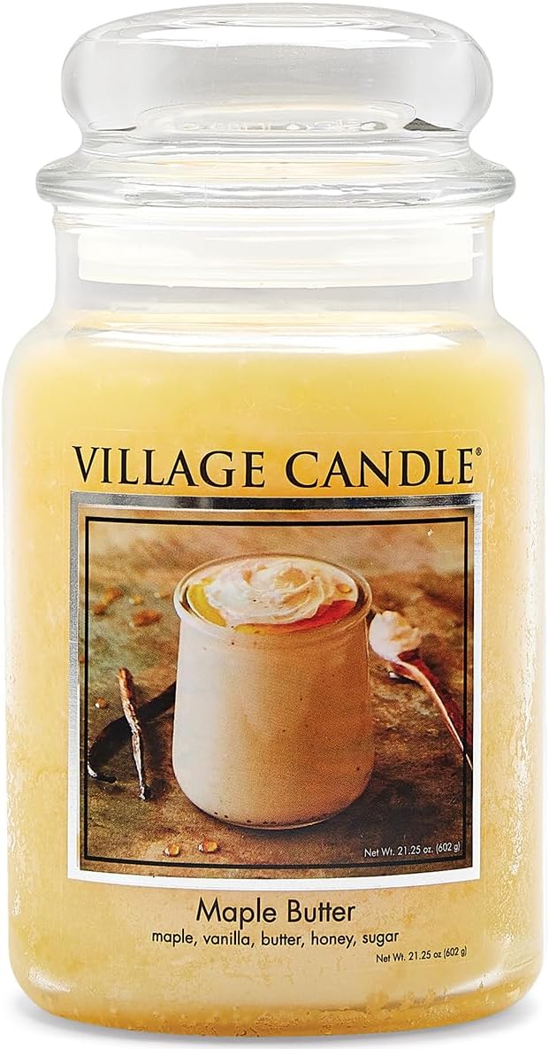 Village Candle Maple Butter Large Glass Apothecary Jar Scented Candle, 21.25 oz, Yellow