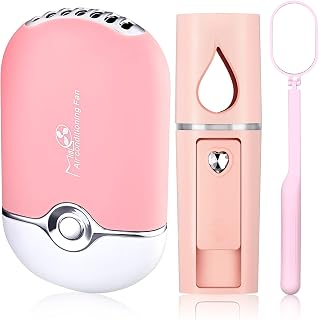 Honoson 3 Pcs Nano Mister for Lash Extensions Mini USB Lash Fan Dryer for Eyelash Extensions Handheld Eyelash Mirror Portable Facial Steamer 20 ml Water Tank(Heart Style,Pink)