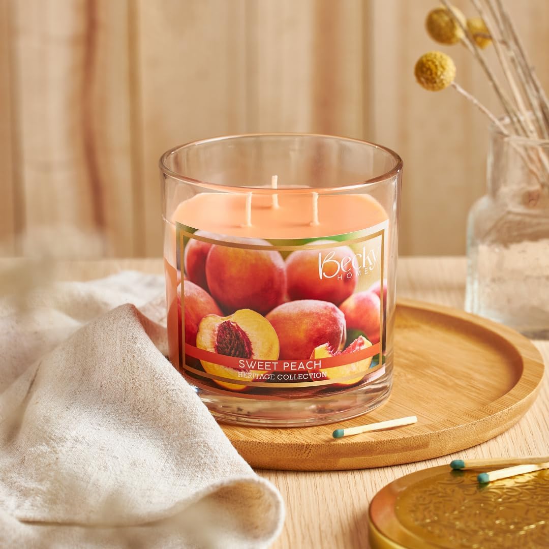 14.5oz Peach Scented Candles for Home, 60 Hrs Soy Wax Candle, Peach Candle for Stress Relief, Fall Candles, Candle Gifts for Men and Women