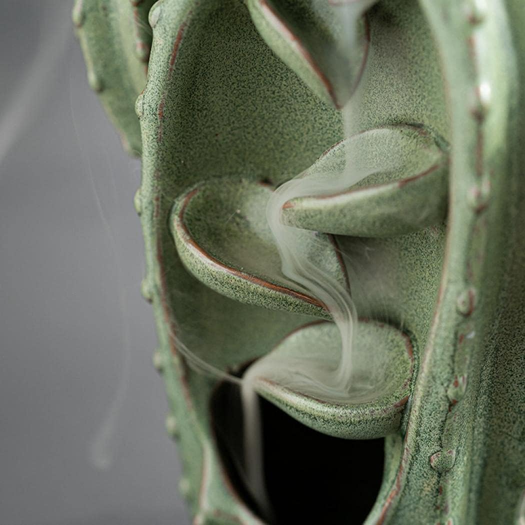 Backflow Incense Burner Holder Cactus Waterfall Home Decor Porcelain with Incense Cone Sticks Holder Incense Sticks Backflow Incense Cones Mat Tweezer Gift Set (3)