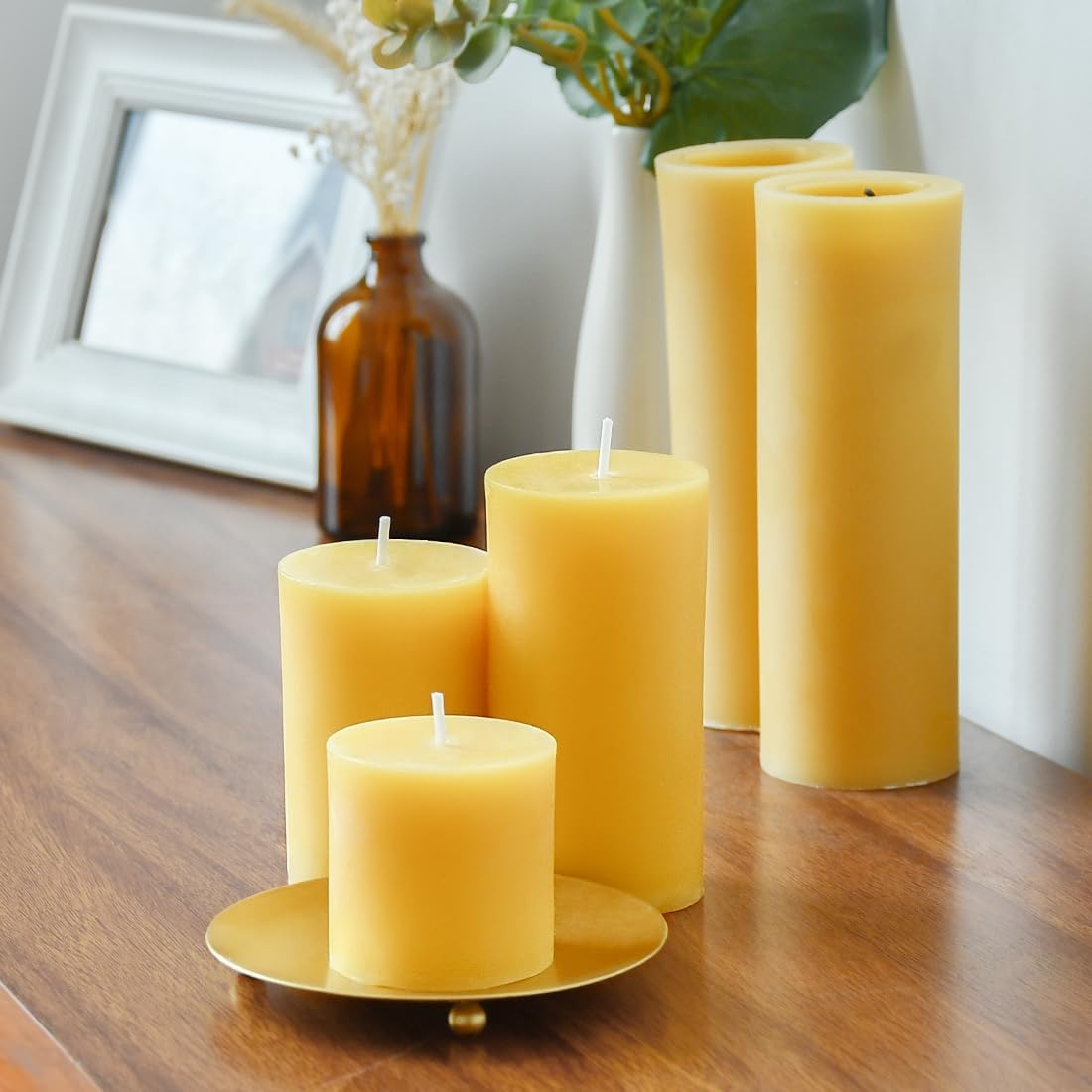 3 Pack Natural Beeswax Pillar Candles Gift of 2x2 2x3 2x4 Small Candles, Smokeless Dripless Pure Beeswax Candle with Natural Scent for Dinner Decor Bath Relaxation Housewarming Gift