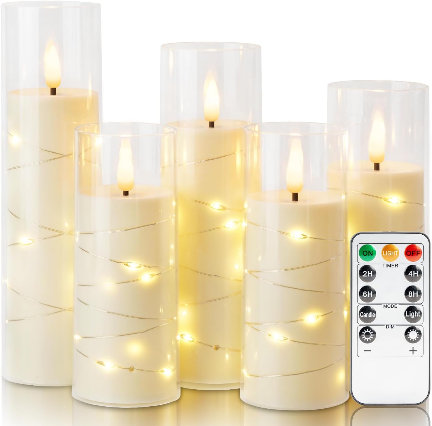 Homemory Ivory Flameless LED Candles with Remote Control & Timer, Battery Operated Star Lights, Fake Candles, Star Lights Set of 5 for Wedding Decor