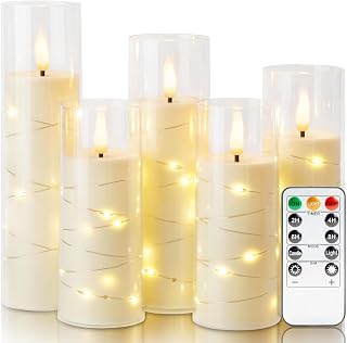 Homemory Ivory Flameless LED Candles with Remote Control & Timer, Battery Operated Star Lights, Fake Candles, Star Lights Set of 5 for Wedding Decor