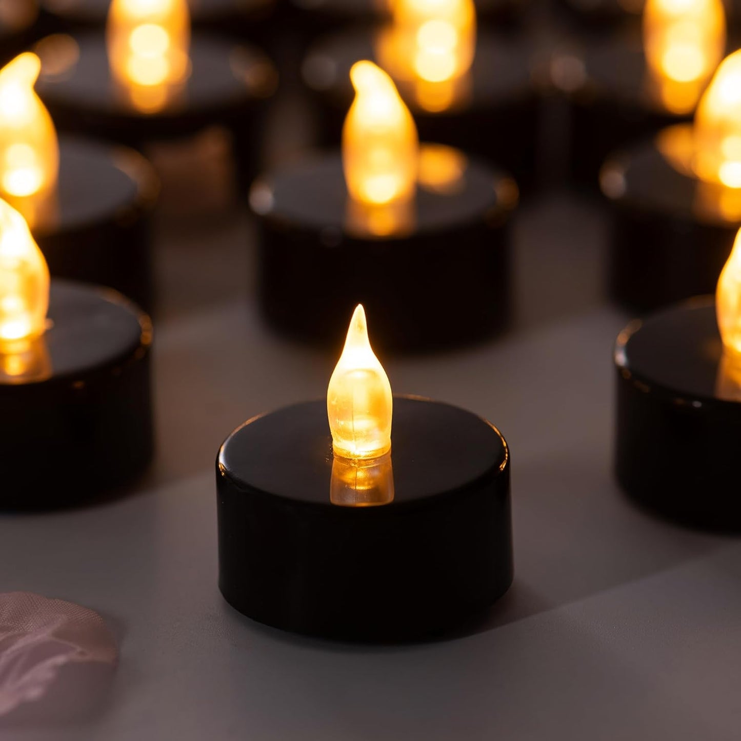Lasts 2X Longer Black Flameless Tealight Candles, 40 Pack, Batteries Included, Realistic Tea Lights Candles, Flickering Bright Tealights, Battery Operated Candles for Halloween Decorations