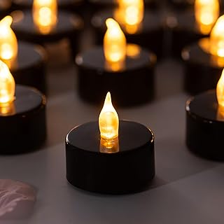 Lasts 2X Longer Black Flameless Tealight Candles, 40 Pack, Batteries Included, Realistic Tea Lights Candles, Flickering Bright Tealights, Battery Operated Candles for Halloween Decorations