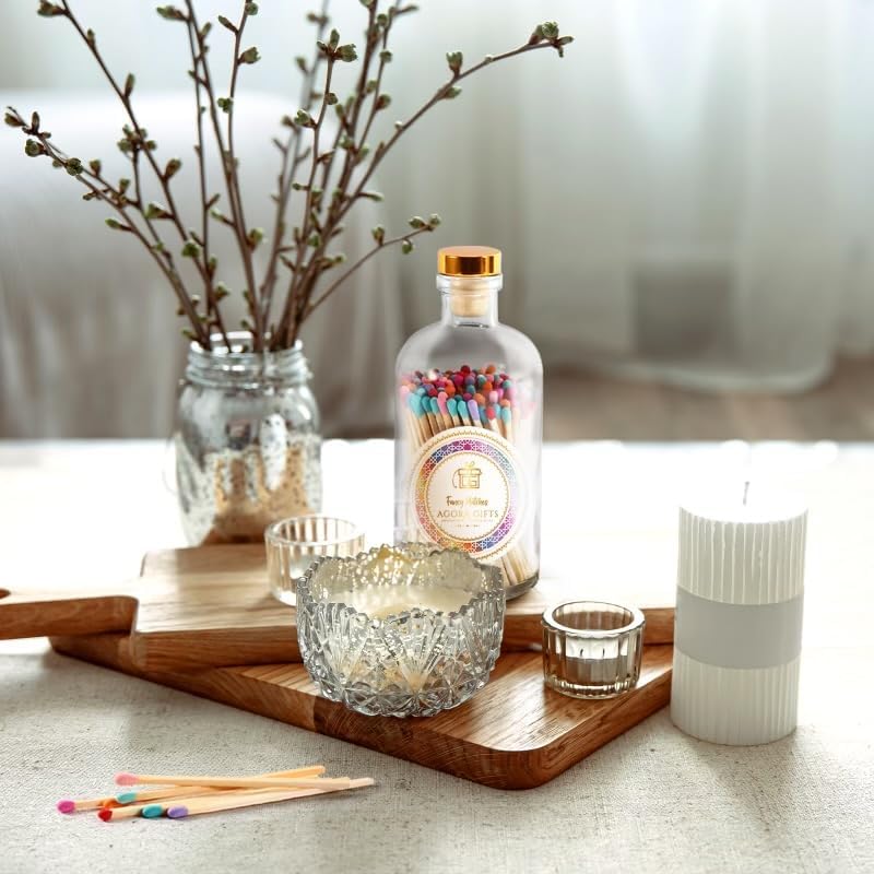 Premium Decorative Wooden Candle Matches, 4 Inch Matchsticks, Colorful Safety Matches in Apothecary Jar