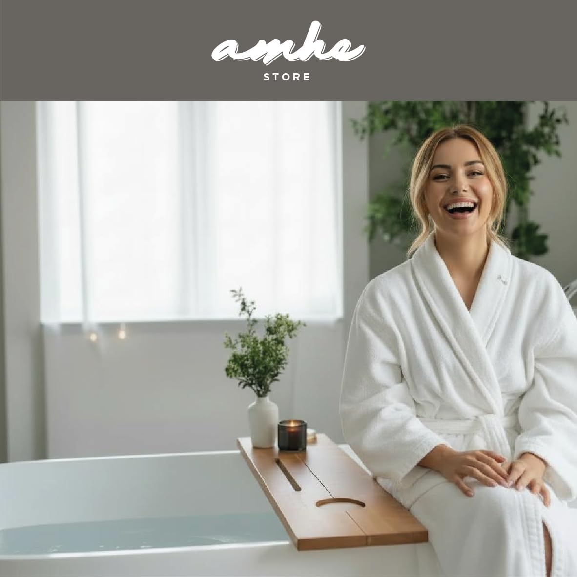 Amhe Store! Luxury Rustic Acacia Wood. Durable, Water-Resistant, Minimalistic, Adjustable 35x9 Inches. Lovely Gift - Box. Bath Tub Tray Wood - Bath Tray for Tub. Unique Natural Grain for Relaxation