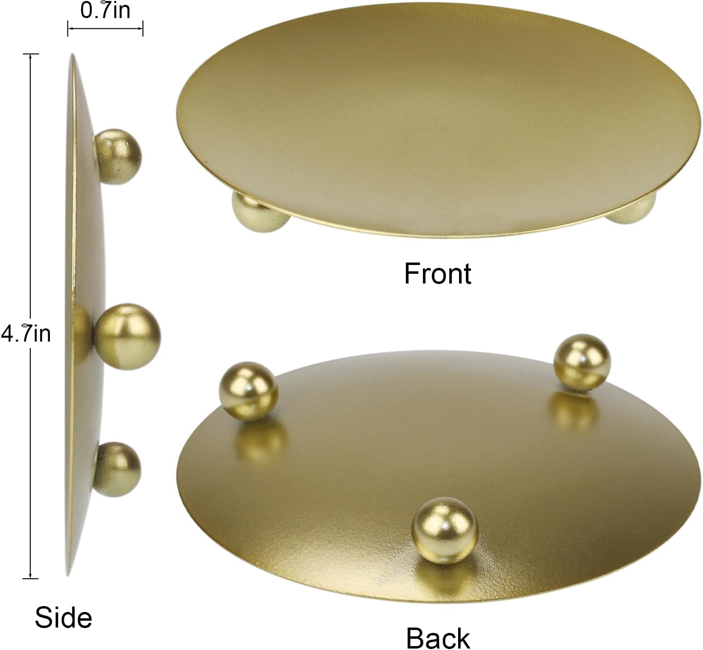 Minimalist Metal Candle Holder Plates Set of 3 – 4.7" Heat-Resistant Round Candle Base – Decorative Candle Stand for Home & Events (Gold)