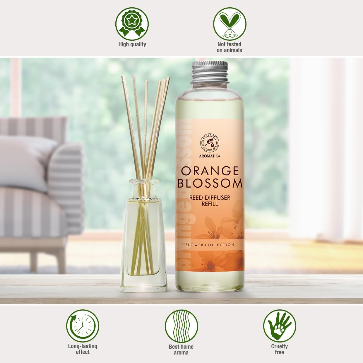 Refill Reed Diffuser Orange Blossoms 6.8Fl Oz (200ml) - Intensive - Fresh & Long Lasting Fragrance -for Aromatherapy - SPA - Home - Office - Fitness