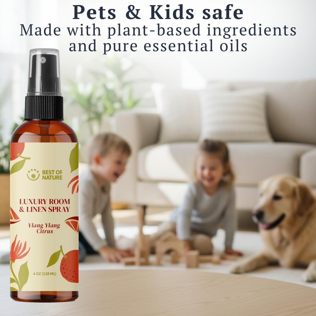 Best of Nature Luxury Room & Linen Spray – All-Natural Essential Oil Air Freshener for Home, Bedroom, Bathroom & Linens – Plant-Based, Family-Safe, Relaxing Aromatherapy Mist (Ylang Ylang Citrus)