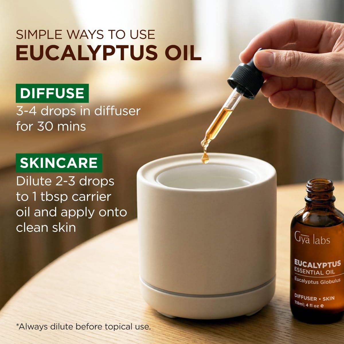 100% Pure Eucalyptus Essential Oil - 4 Fl Oz - Eucalyptus Oil for Hair, Skin, Diffuser, Aromatherapy & DIY Candle Making Scent