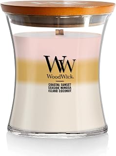 WoodWick Island Getaway Trilogy Gifts for Women and Men, 9.7 oz Medium Hourglass Trilogy Candle with Crackling Wick