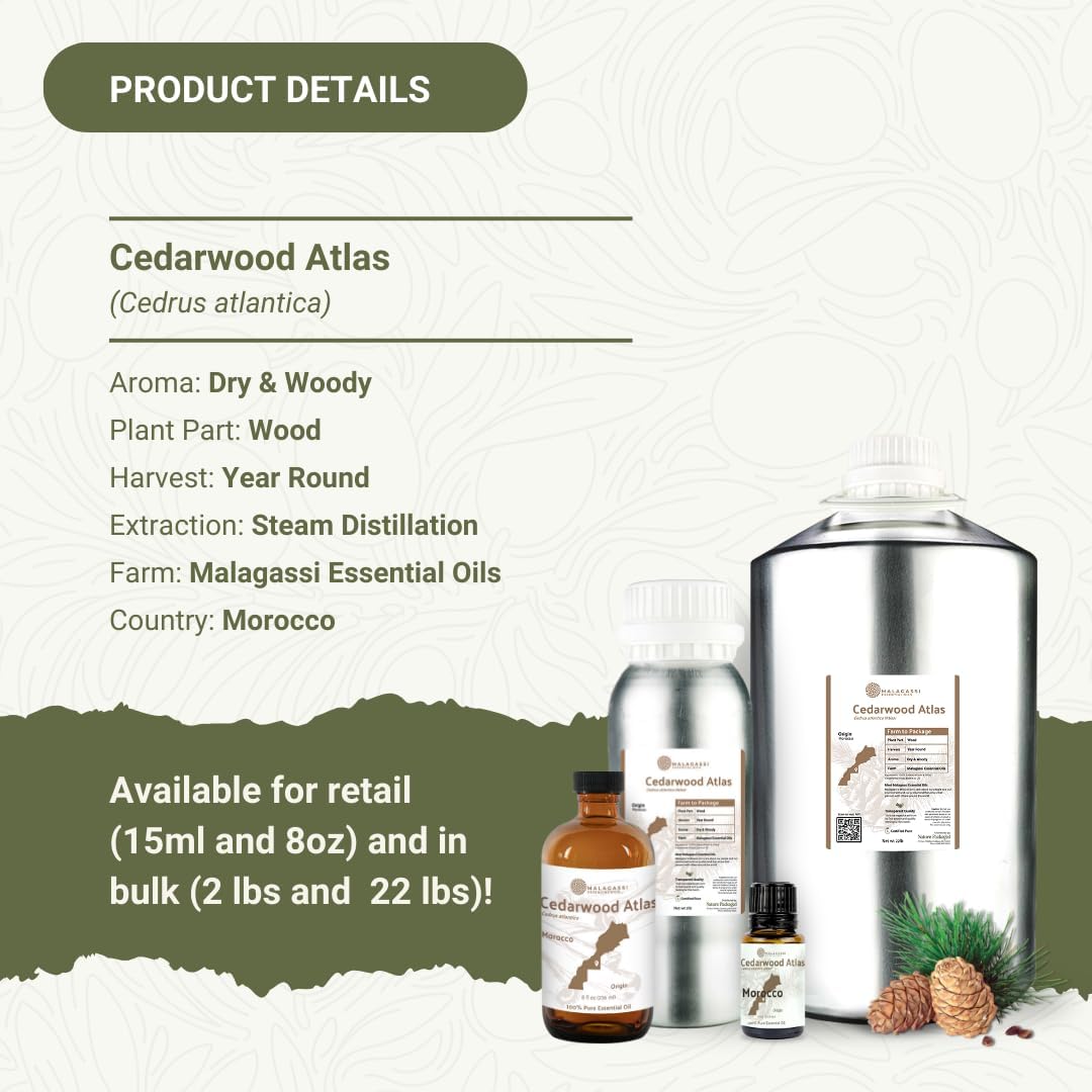 Pure Cedarwood (Atlas) Essential Oil (2lbs) - Direct from Malagassi Essential Oils Farm in Morocco - Essential Oils for Diffusers and Aromatherapy | Pure Therapeutic Grade