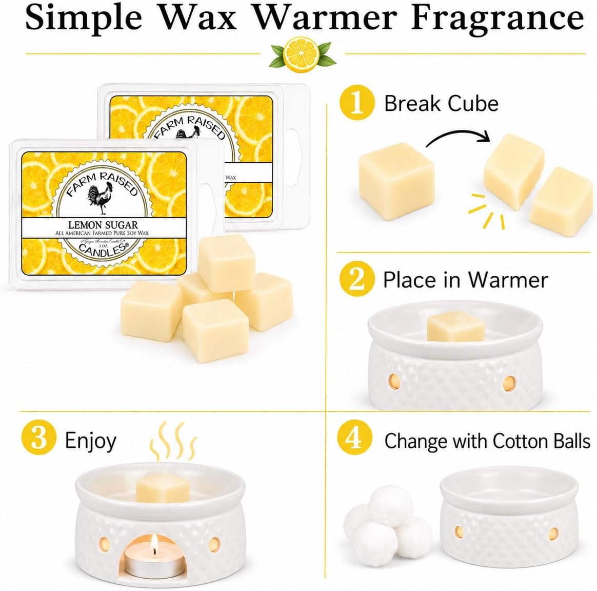 Lemon Sugar - USA Made Soy Wax Melts, 2 Pack, 6 oz