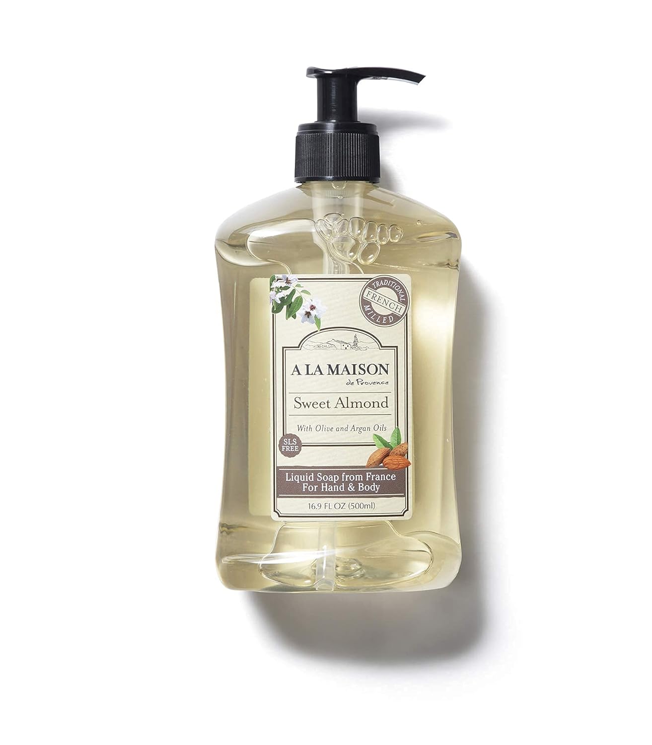 A LA MAISON Sweet Almond French Liquid Hand Soap - Natural Hand Wash Made with Essential Oils - Biodegradable, Plant-Based, Vegan, Cruelty-Free, Alcohol & Paraben Free (16.9 oz, 2 Pack)