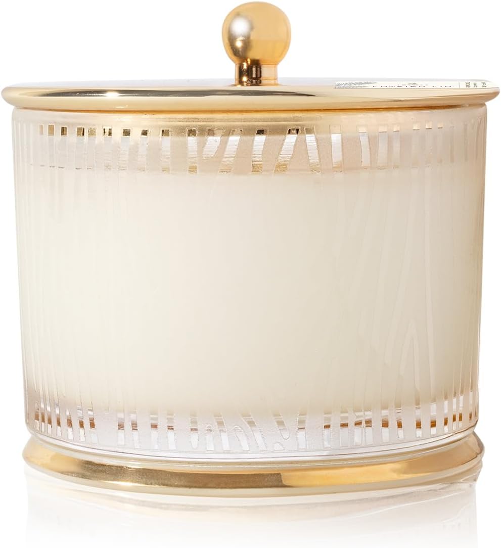 Thymes Frasier Fir Candle - Gilded Collection - Frosted Wood Grain Design with Gold Lid & Base - Pine Scented Candles for Women & Men - Luxury Home Fragrance - Elegant Christmas Decor (Medium, 9 oz)