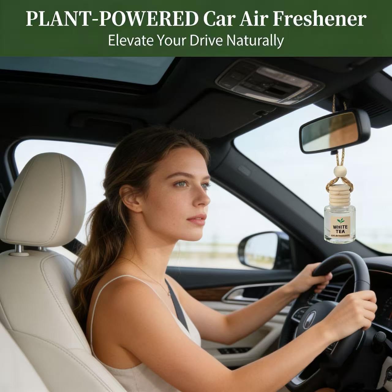 Essential Oil Car Air Freshener 2-Pack, Hanging Auto Diffuser for Rearview Mirror, Clean & Fresh Aesthetic Interior Decor Accessories (Bamboo Rain & White Tea) Inspired by Westin Hotel