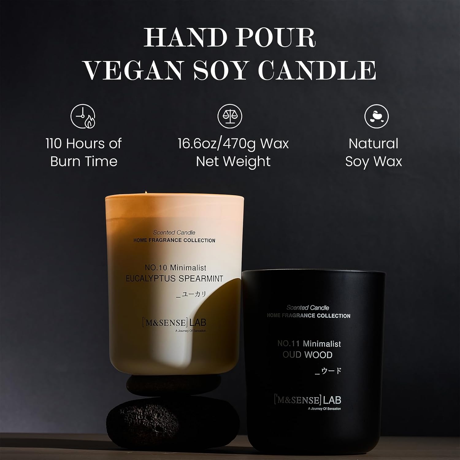 M&SENSE Natural Soy Large Candle| Vanilla Sandalwood | 16.6 oz, 95H Burn | Mini Spring Scented Candles for Relaxation, Meditation, Home Décor | for Bedroom, Office, Party