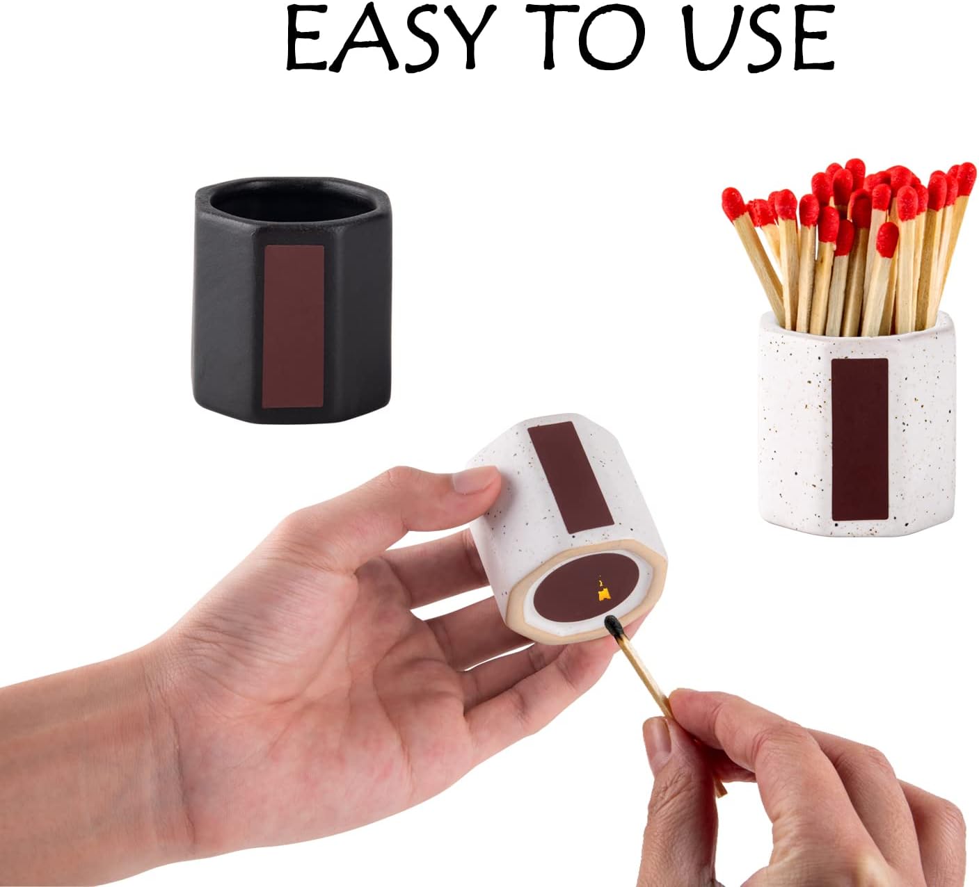 2 Pack Match Holder With Striker - Anise Match Cloche - Black and White Matches for Candles & Bathroom