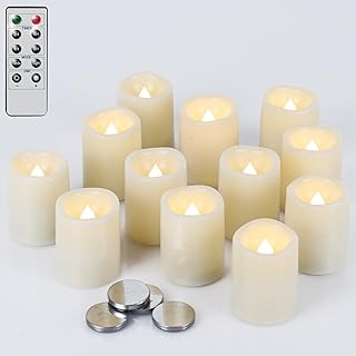 Flameless Flickering LED Votive Candles Remote and Timer, Battery Operated Tealights Battery Included, Amber Yellow Light 1.5 x 2 inch Set of 12 for Christmas Decoration