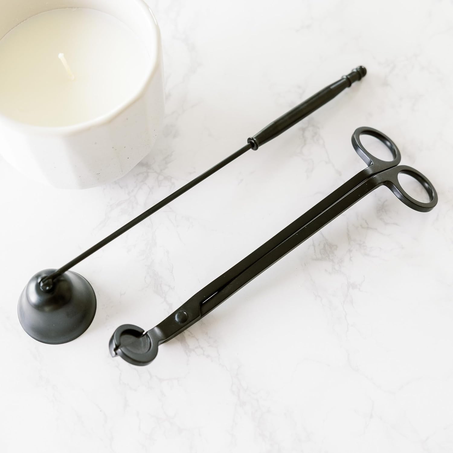 Airy Abode Candle Snuffer and Wick Trimmer Set, Bell Snuffer Gift Box, Stainless Steel Candle Care Accessory for Home Decor, Black