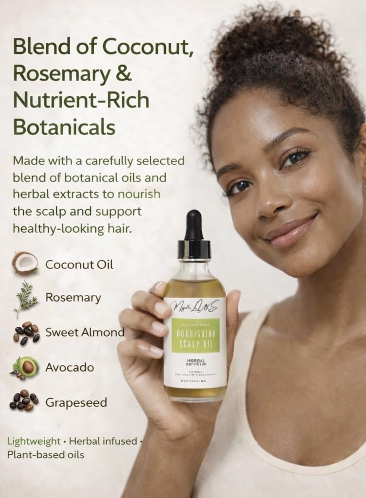 Miyelle LUXE All Natural Nourishing Scalp Oil, Herbal Infusion with Coconut, Rosemary, Sweet Almond, Avocado and Grapeseed, Supports Scalp Health and Hair Growth, 2 fl oz