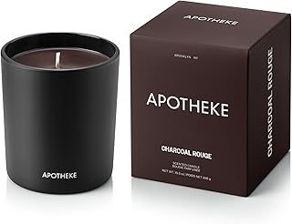 Apotheke Signature Scented Candles for Home, Charcoal Rouge - 10.5 oz - Soy Wax, Non Toxic, Large Jar Black - Luxury Candle Gifts for Women & Men - Birch Wood, Elemi, Damask Rose, and Smoke