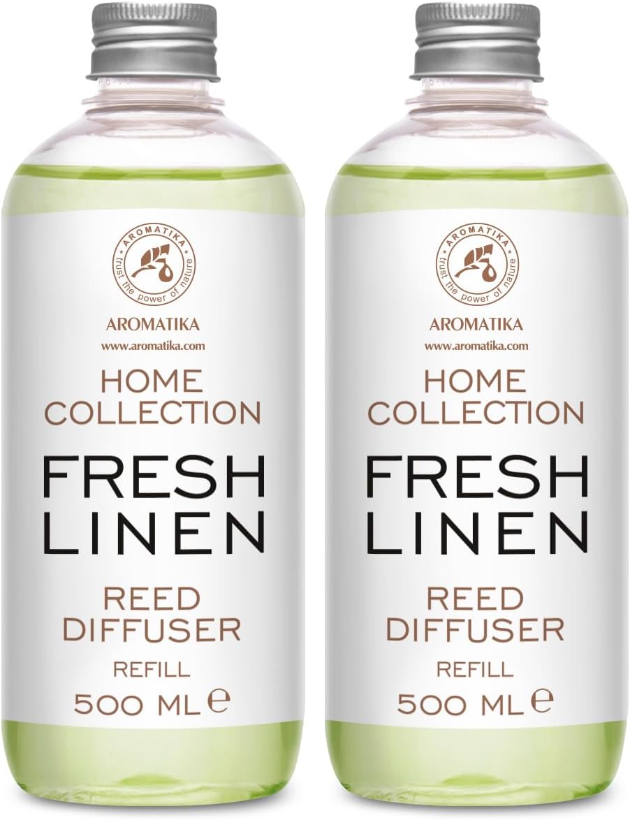 Refill Reed Diffuser Fresh Linen - Set 2 х 17 Fl Oz - Aroma Refill for Reed Diffuser - Long Lasting Home Fragrance - Air Freshener - Fresh Scent - Aromatherapy - Home Decor - Air Diffuser