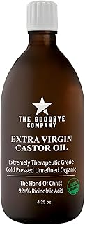 The Goodbye Company Organic Castor Oil for Hair, Skin & Eyelashes – 100% Pure, Cold-Pressed, Hexane-Free, Unrefined – Nourishing Beauty & Wellness Oil in Dark Glass Bottle – 4.25oz