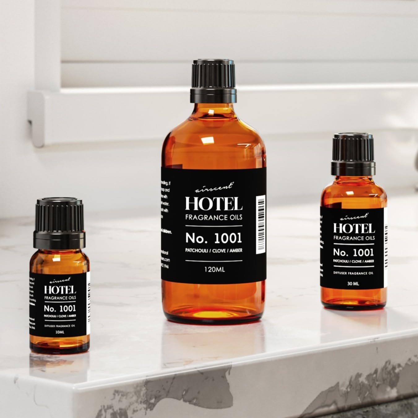 AirScent Hotel Diffuser Oil No. 1001 - Patchouli Clove Amber - Hotel Scent Dupe - Premium Fragrance Oil for Ultrasonic and Waterless Diffusers- 120 mL, 4 fl oz Glass Dropper Bottle