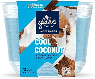 Glade 3-Wick Scented Candle, Cool Coconut, Air Freshener Infused with Essential Oils, 6.8 Oz (1)