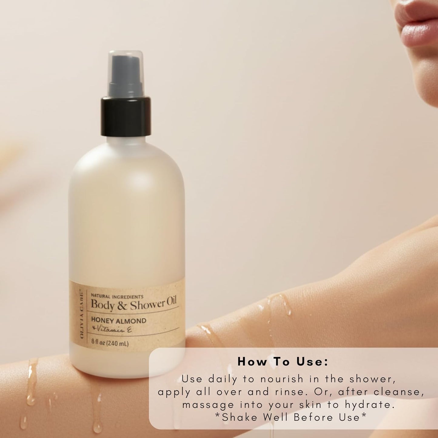 Olivia Care Honey Almond Body & Shower Oil with Vitamin E – Nourishing Moisturizing Oil, 8 fl oz