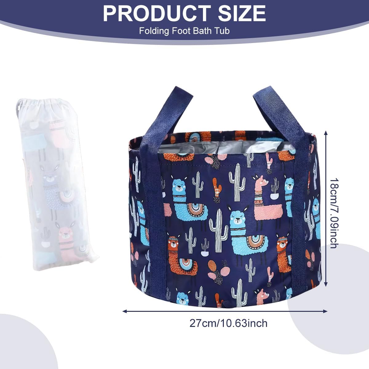 15L 10.6×7.1in Oxford Fabric Collapsible Foot Soaking Tub, Navy Blue Foldable Foot Bath Basin with Handles, Multi-Function Foot Spa Bucket for Home, Travel, Camping & Outdoor