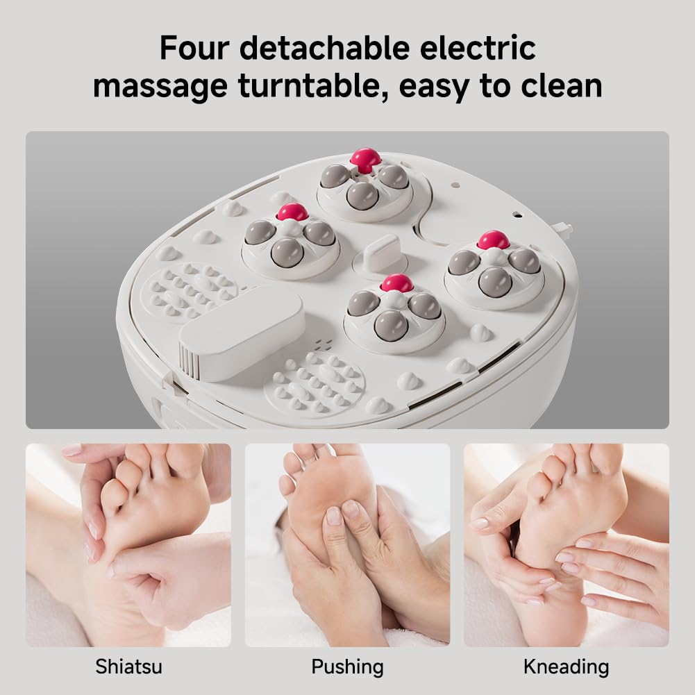 11.5-inch Foot Spa with Four Detachable Electric Massage Turntables, Featuring Circular Water Column Surfing Technology, Built-in Timer, and Intelligent Water Temperature Control