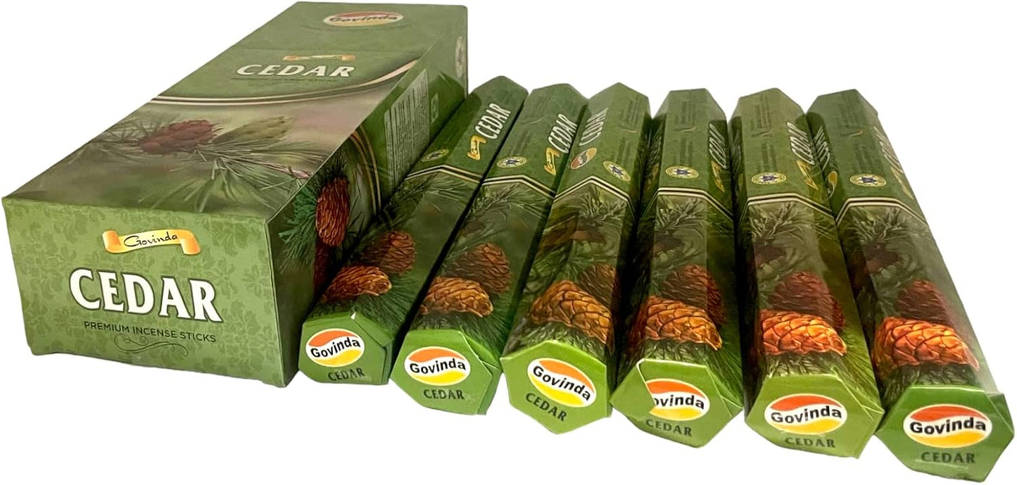 Govinda Premium Incense - 120 Masala Coated Incense Sticks, Cedar Scent