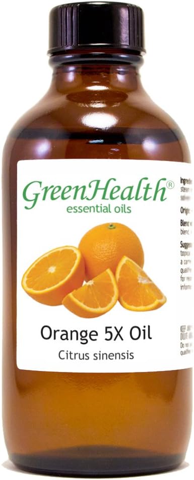 GreenHealth Orange 5 Fold - 4 fl oz (118 ml) Glass Bottle with Cap - 100% Pure Essential Oil