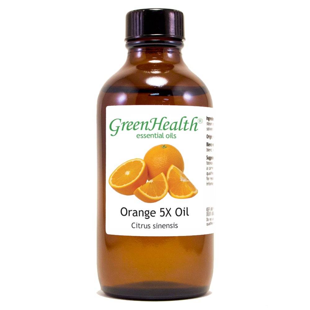 GreenHealth Orange 5 Fold - 4 fl oz (118 ml) Glass Bottle with Cap - 100% Pure Essential Oil