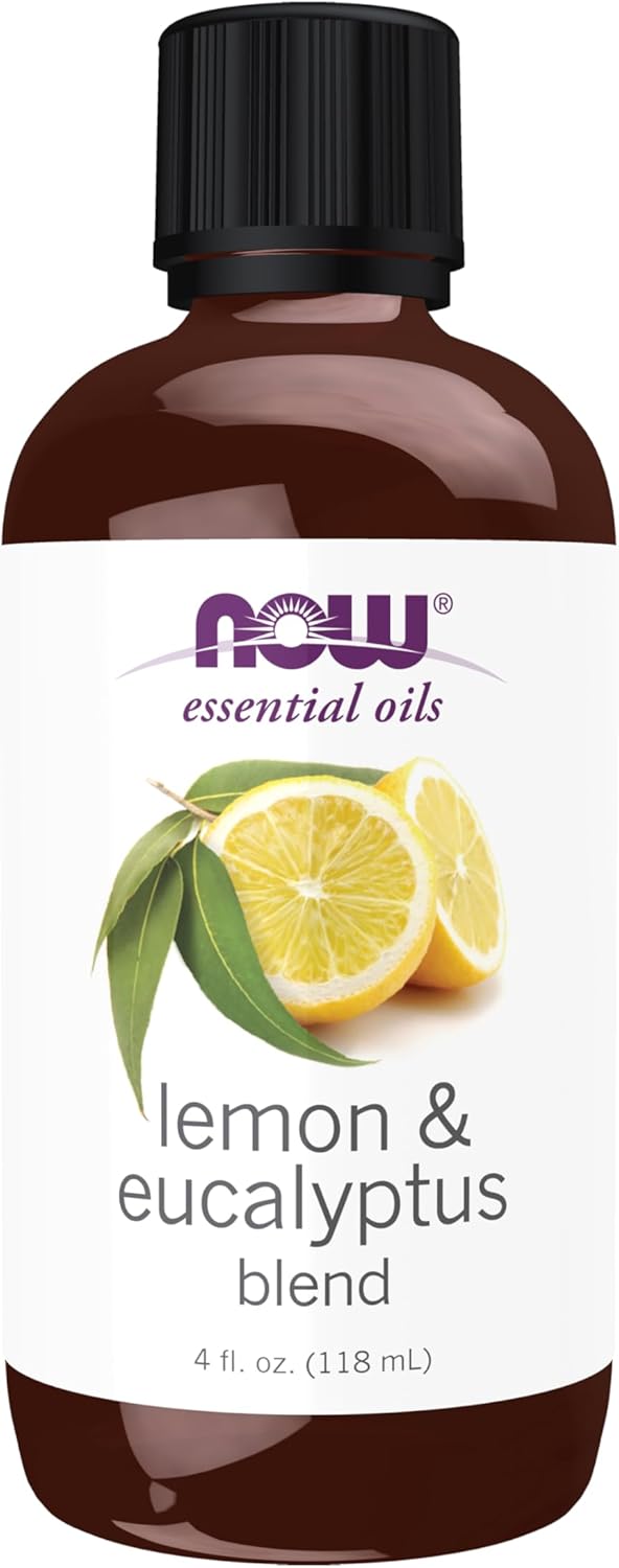 NOW Essential Oils, Lemon & Eucalyptus Oil Blend, Invigorating Aromatherapy Scent, Blend of Pure Lemon Oil and Pure Eucalyptus Oil, Vegan, Child Resistant Cap, 4-Ounce