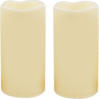 CANDLE CHOICE Waterproof Outdoor Battery Operated Flameless Candles with Timer Realistic Flickering Plastic Fake Electric LED Pillar Lights for Lantern Wedding Christmas Decorations 3x6 Inches 2 Pack