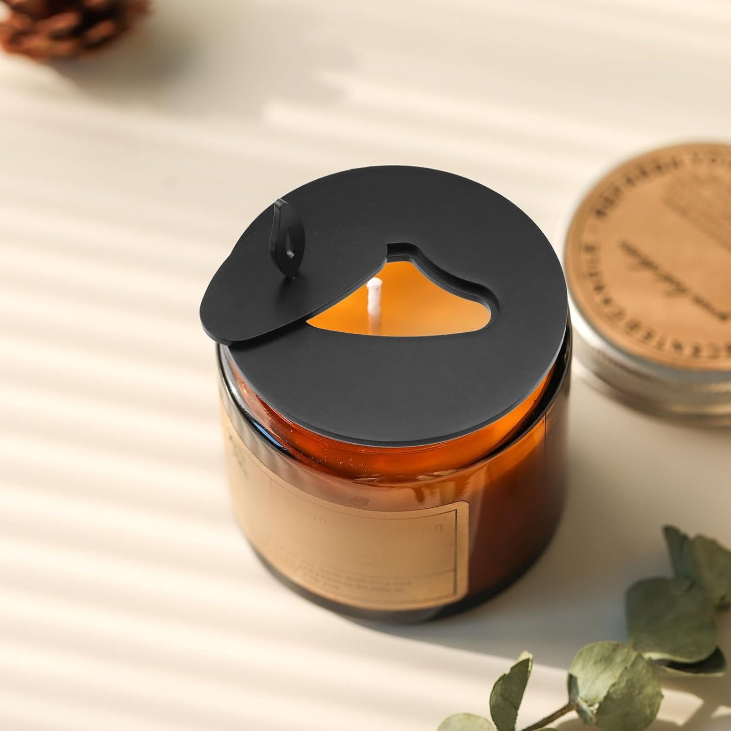 Coshar Metal Candle Jar Topper Shade Sleeves Lid - Melt Evenly, Cloud Black