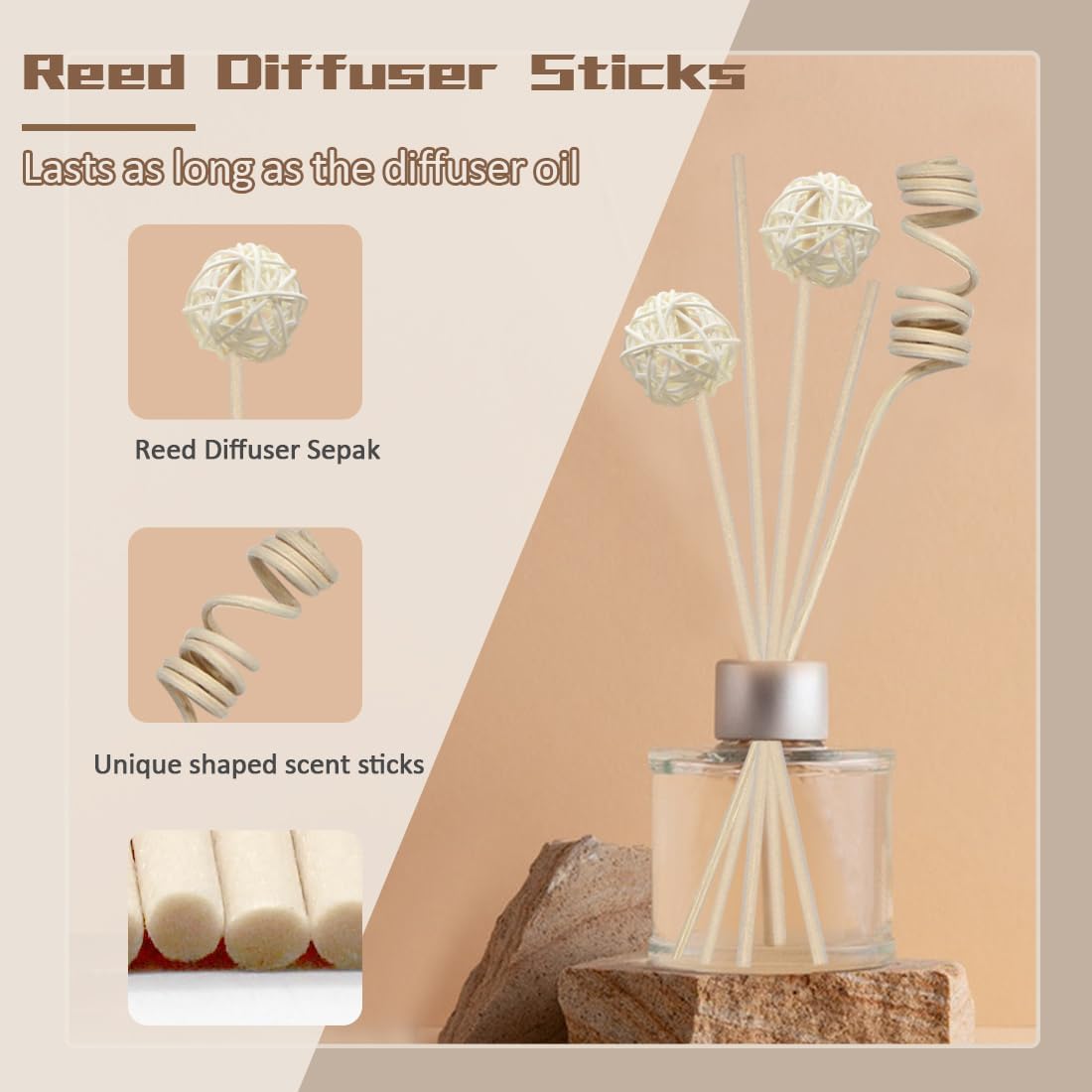 16Pcs Natural Rattan Reed Diffuser Sticks with Handmade Flowers, Aroma Fragrance Diffuser Refill Replacement Set, Strong Scent Absorption for Home Office Bedroom Decor